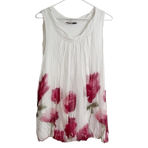 Made In Italy Silk Blend Sleeveless Blouse Balloon Hem Floral Rose Print - Picture 1 of 16
